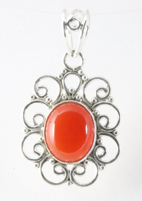 Opengewerkte zilveren hanger met carneool afbeelding 1