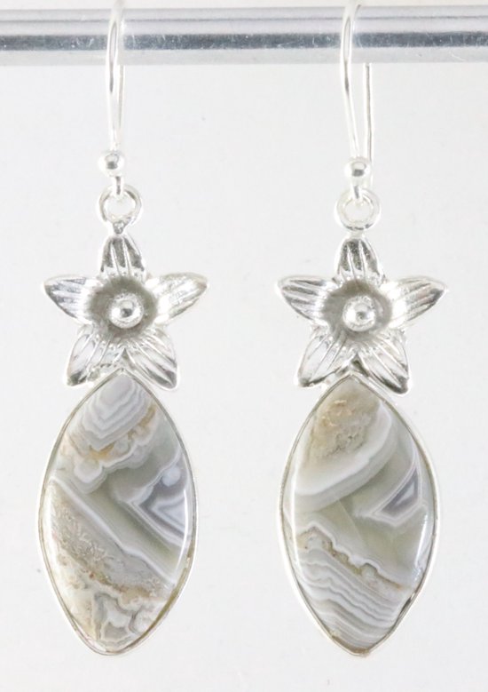 Bewerkte zilveren oorbellen met laguna lace agaat afbeelding 1