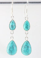 Fijne lange zilveren oorbellen met turkoois afbeelding 1