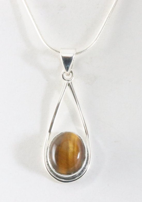 Zilveren hanger met tijgeroog aan ketting afbeelding 1