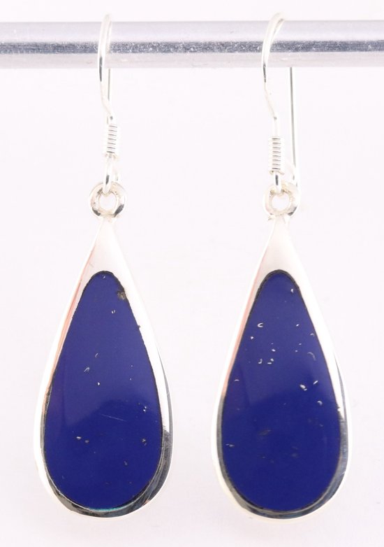 Grote druppelvormige zilveren oorbellen met lapis lazuli afbeelding 1