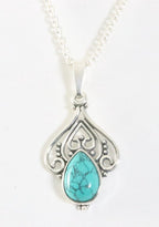 Fijne opengewerkte zilveren hanger met turkoois aan ketting afbeelding 1