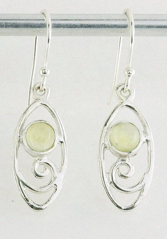 Fijne opengewerkte zilveren oorbellen met prehniet afbeelding 4