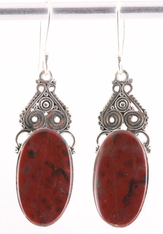 Bewerkte zilveren oorbellen met Afrikaanse rode bloedsteen afbeelding 1