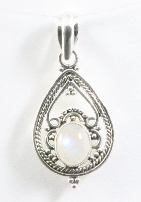 Opengewerkte zilveren hanger met regenboog maansteen afbeelding 1