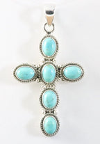 Bewerkte zilveren kruishanger met Arizona turkoois afbeelding 1