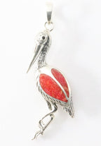 Zilveren kraanvogel hanger met rode koraal steen afbeelding 1