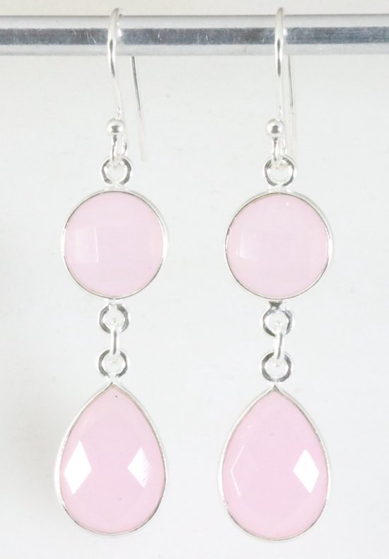 Lange zilveren oorbellen met rozenkwarts afbeelding 1