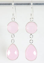 Lange zilveren oorbellen met rozenkwarts afbeelding 1