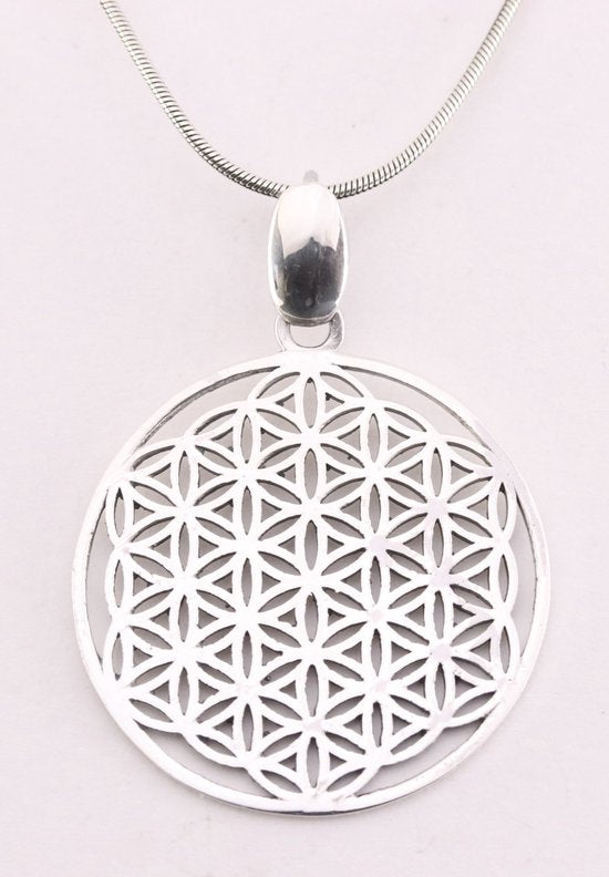 Zilveren levensbloem hanger aan ketting afbeelding 1