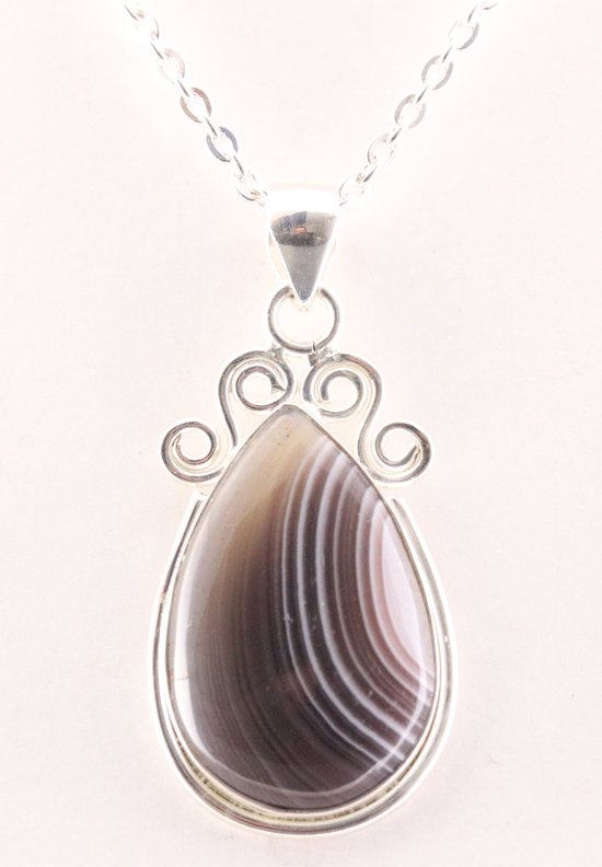 Zilveren hanger met Botswana agaat aan ketting afbeelding 1