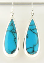 Grote druppelvormige zilveren oorbellen met blauwe turkoois afbeelding 1