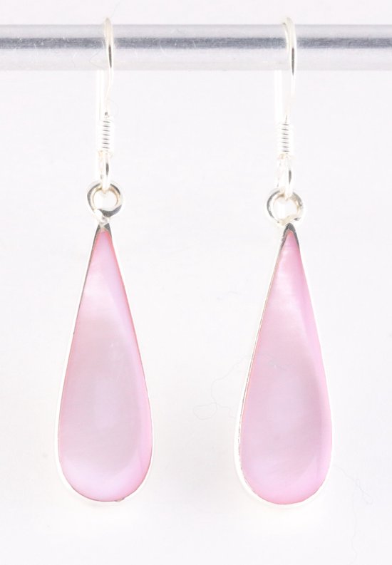 Druppelvormige zilveren oorbellen met roze parelmoer afbeelding 1