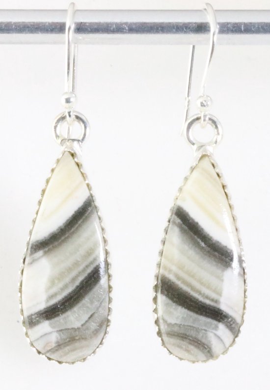 Druppelvormige zilveren oorbellen met Mexicaanse laguna lace agaat afbeelding 1