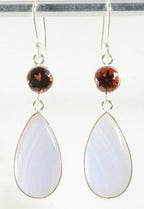 Zilveren oorbellen met blauwe lace agaat en granaat afbeelding 1