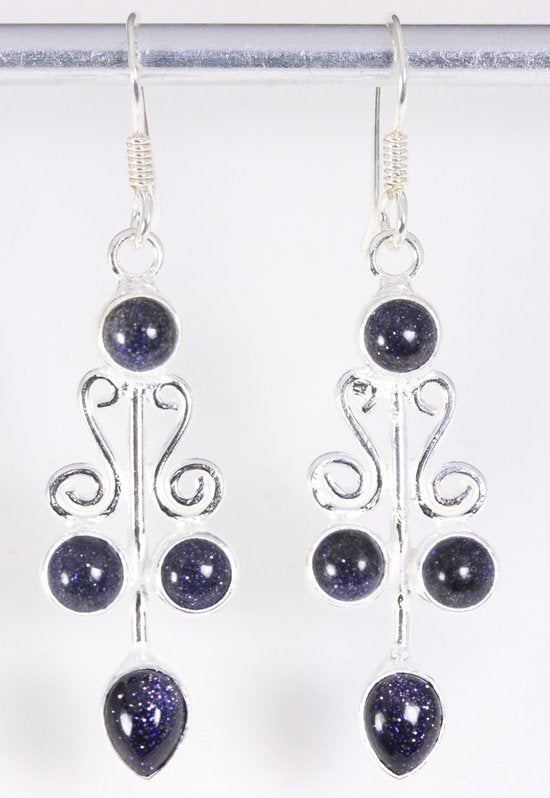 Lange zilveren oorbellen met blauwe zonnesteen afbeelding 1