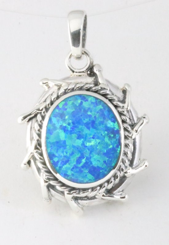 Bewerkte zilveren hanger met Australische opaal afbeelding 1