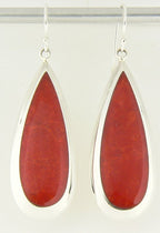 Grote druppelvormige zilveren oorbellen met rode koraal steen afbeelding 1