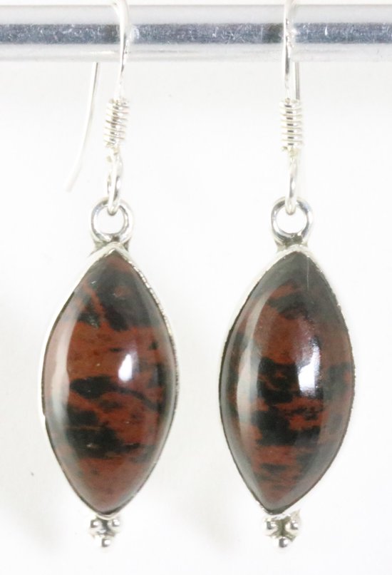 Zilveren oorbellen met rode obsidiaan afbeelding 1