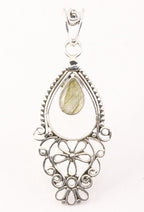 Fijne lange opengewerkte zilveren hanger met labradoriet afbeelding 1