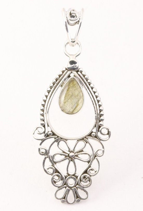Fijne lange opengewerkte zilveren hanger met labradoriet afbeelding 1