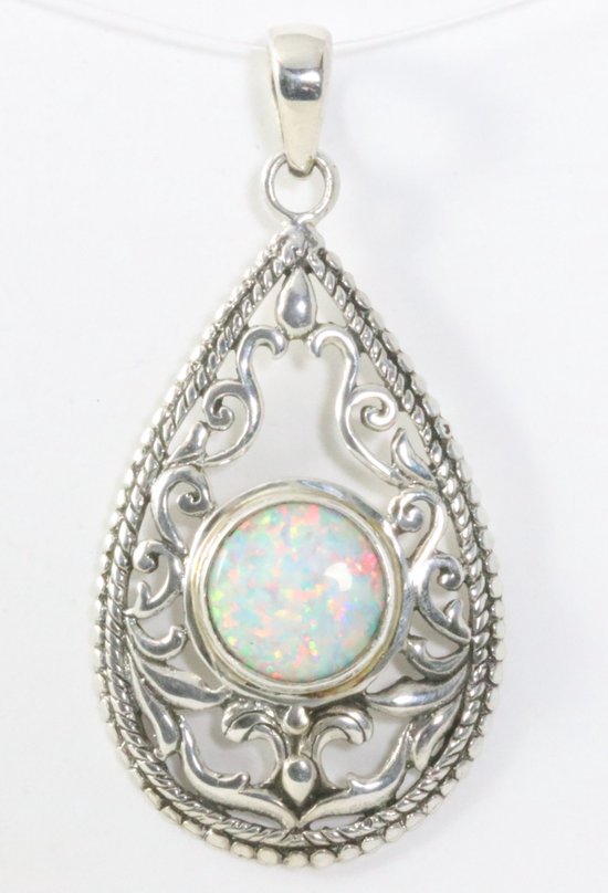 Opengewerkte zilveren hanger met welo opaal afbeelding 1