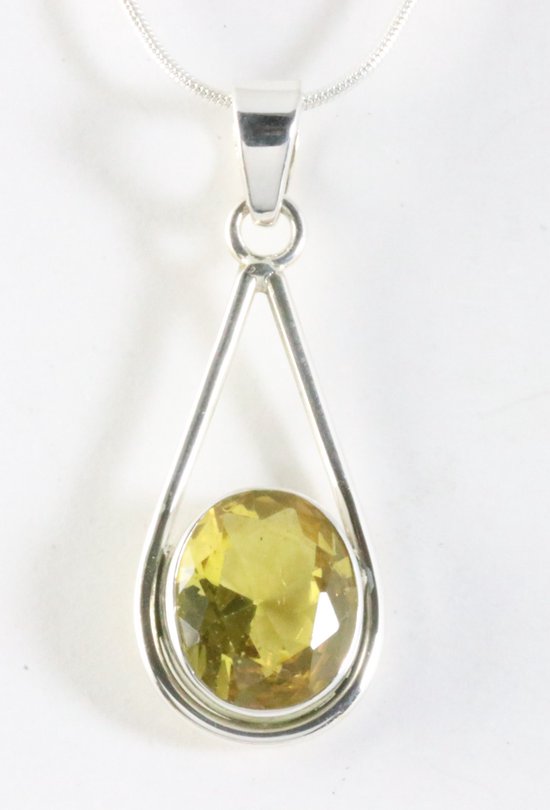 Zilveren hanger met citrien aan ketting afbeelding 1