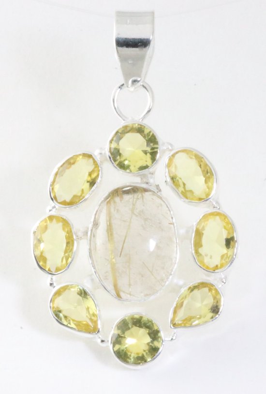 Opengewerkte zilveren hanger met gouden rutielkwarts en citrien afbeelding 1