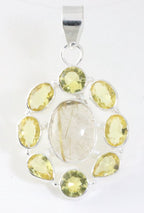 Opengewerkte zilveren hanger met gouden rutielkwarts en citrien afbeelding 1