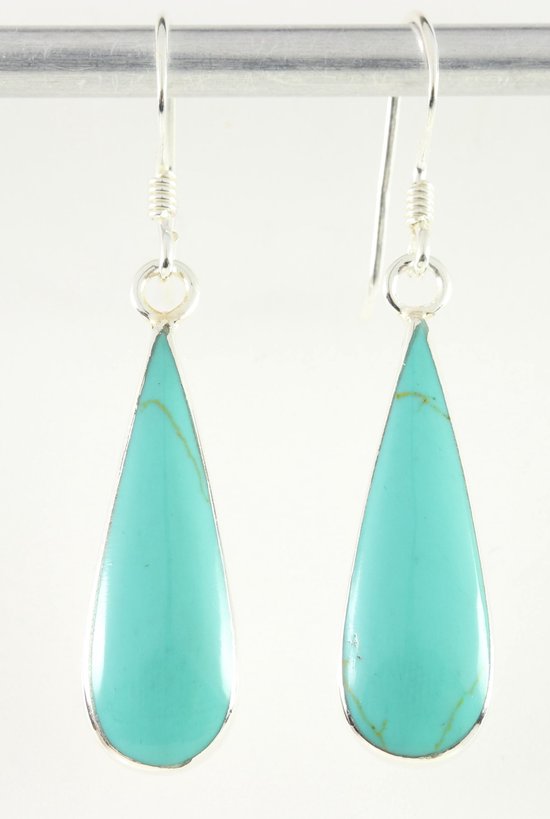 Druppelvormige zilveren oorbellen met groene turkoois afbeelding 1