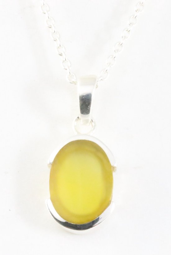 Fijne hoogglans zilveren hanger met gele agaat aan ketting afbeelding 1