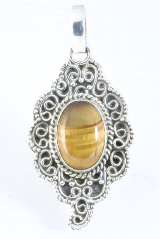 Bewerkte zilveren hanger met tijgeroog afbeelding 1