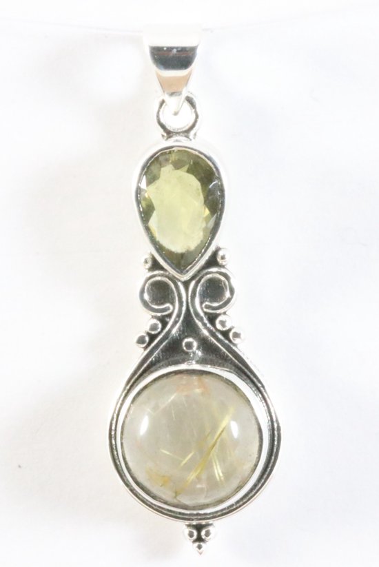 Bewerkte zilveren hanger met gouden rutielkwarts en citrien afbeelding 1