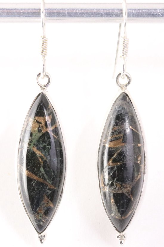 Lange zilveren oorbellen met zwarte koperturkoois afbeelding 1