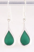 Druppelvormige zilveren oorbellen met groene agaat afbeelding 1