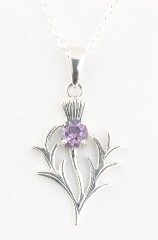 Zilveren hanger met amethist aan ketting afbeelding 1