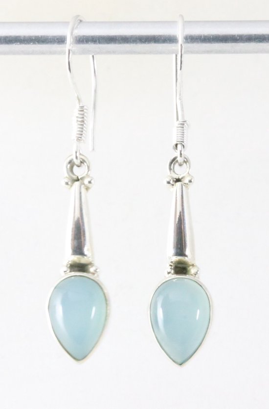 Zilveren oorbellen met aqua chalcedoon afbeelding 1