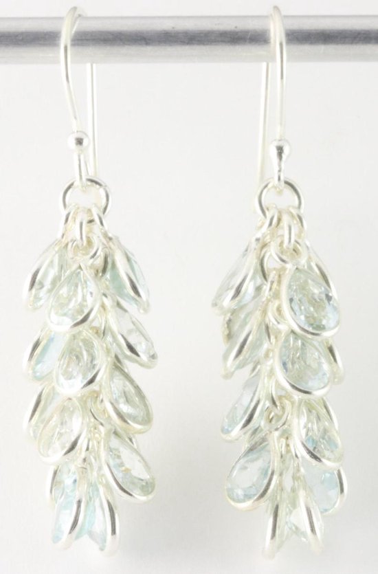 Trosvormige zilveren oorbellen met blauwe topaas afbeelding 1