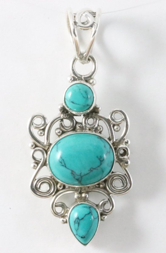 Opengewerkte zilveren hanger met turkoois afbeelding 1