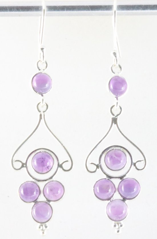 Lange opengewerkte zilveren oorbellen met amethist afbeelding 1