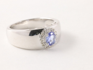 24291 Hoogglans zilveren ring met tanzaniet en witte topaas