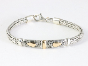 32654 Traditionele zware zilveren snake armband met 18k gouden decoraties