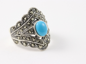 21633 Zilveren ring met marcasiet en blauwe turkoois