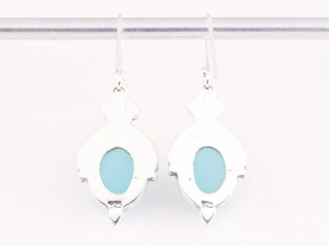 52825 Bewerkte zilveren oorbellen met aqua chalcedoon