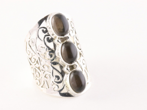 23247 Langwerpige opengewerkte zilveren ring met rookkwarts