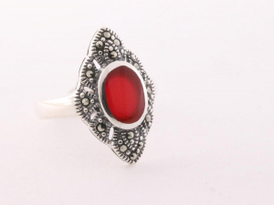 22611 Zilveren ring met carneool en marcasiet