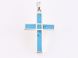 41127 Zilveren kruishanger met blauwe turkoois
