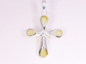 42413 Hoogglans zilveren kruishanger met gele agaat