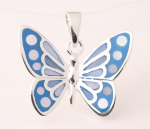 42689 Zilveren vlinder hanger met blauwe schelp