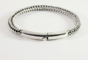 30681-18cm Ronde gevlochten zilveren armband met kliksluiting - pols 18 cm